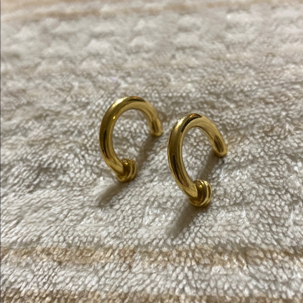2 sets of pierced earrings in one .Gold Hoop Earrings with Ball Charm. - Picture 2 of 6